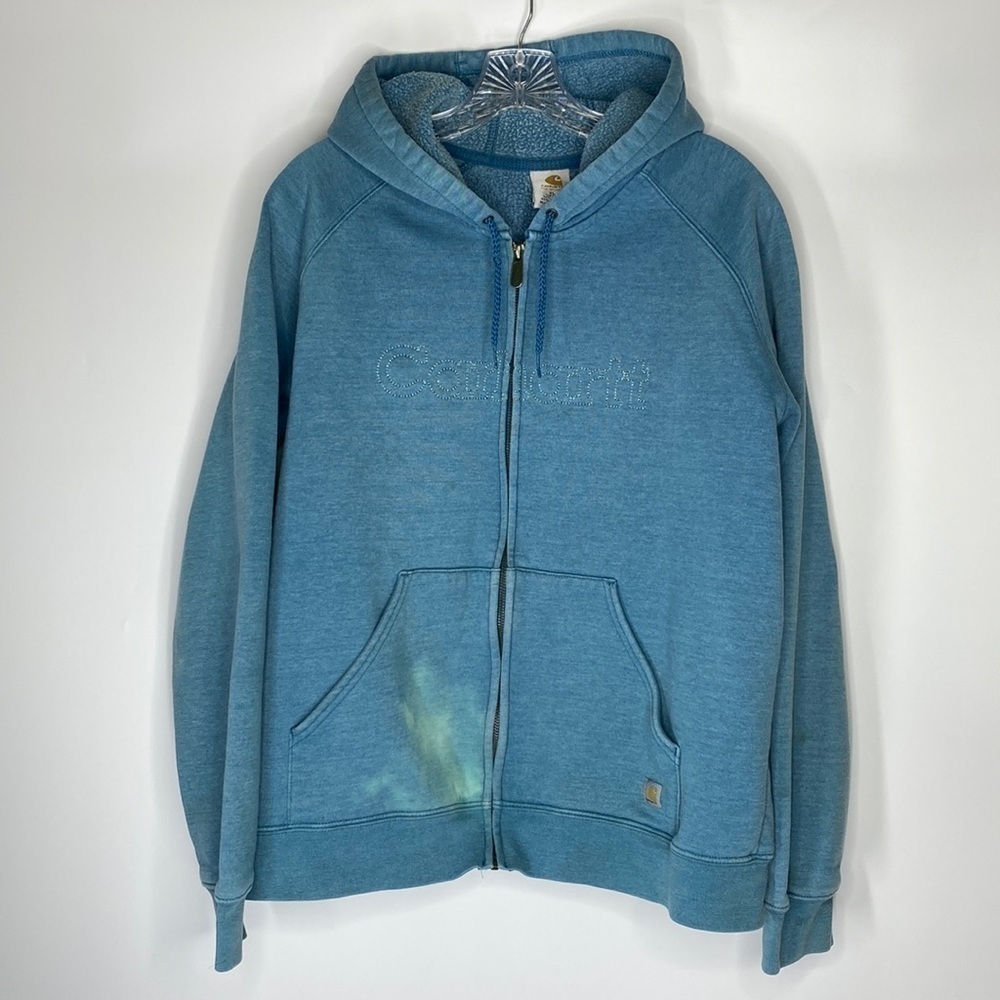 Carhartt Hooded Blue Full Zip Sweatshirt WK012464 XL Grunge
